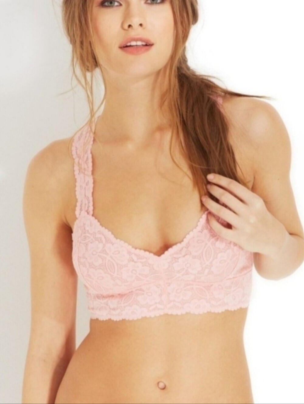 Free People Lace Halter Bralette In Blush- Size Small
